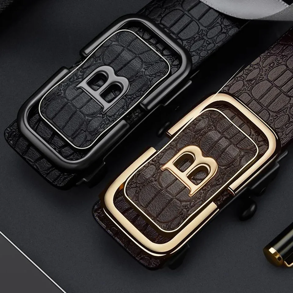Fashionable Crocodile Pattern Automatic Buckle With Jeans Casual Trendy Men's Business Design Belt_voghion.com