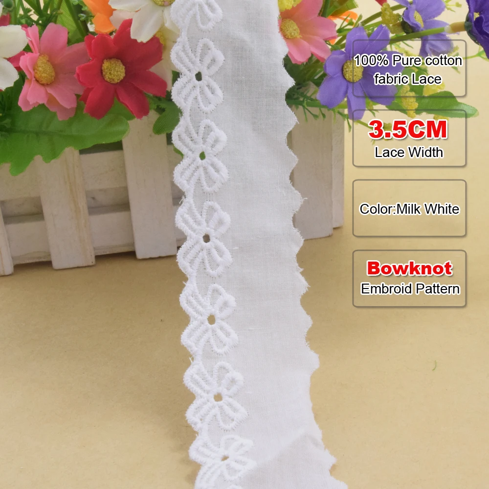 100% Baumwolle Stickerei Spitze 3,5 cm breit weißes Band Spitze Stoff Guipure DIY Borten Stricken Näh kleid Kleidungs stück Accessoires #3162