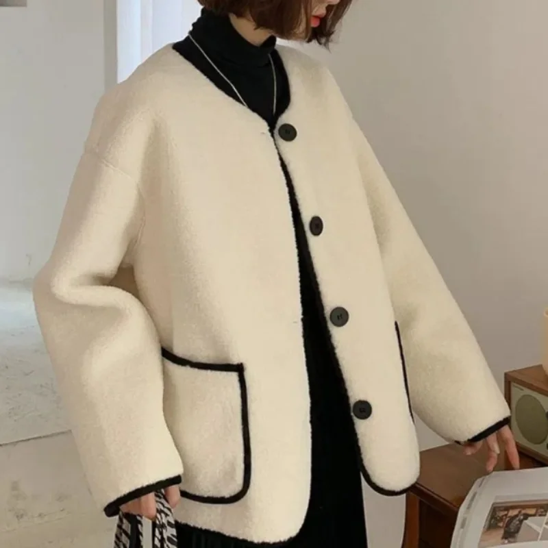 

Women's Clothing 2023 Autumn and Winter New Fashion Splice Pockets Button Long Sleeve Solid Color Versatile Commuter Sweater