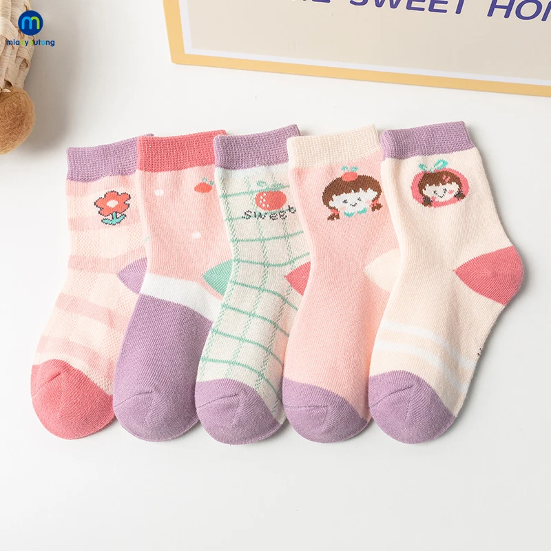 5 Pairs/Lot Strip Cotton Knit Warm Children's Socks For Girls New Year Socks Kids Women's Short Baby Newborn Miaoyoutong