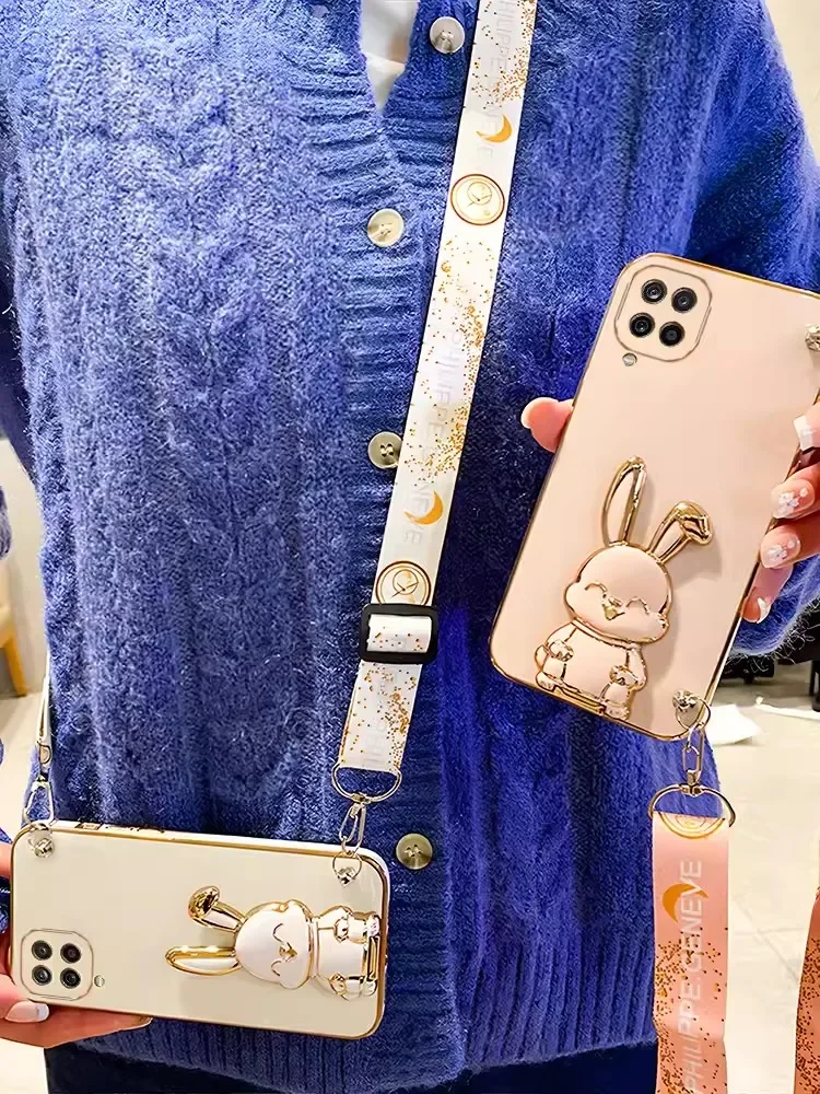 Sleek Crossbody Lanyard Rabbit Plating Case - Enhanced Protection