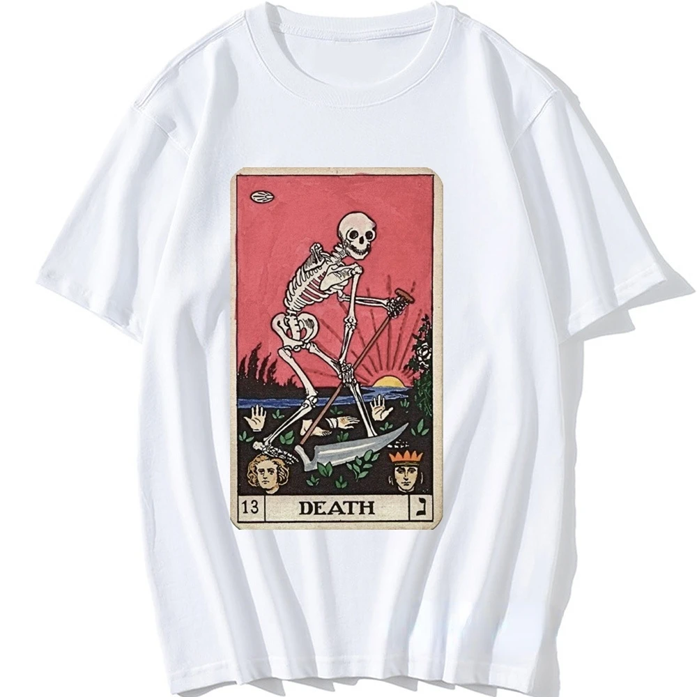 Harajuku Retro Death Tarot Tshirt Per Uomo Abbigliamento Major Arcana Vestiti Di Halloween Spettrale Scheletro Creepy Tee Ropa Hombre Custom
