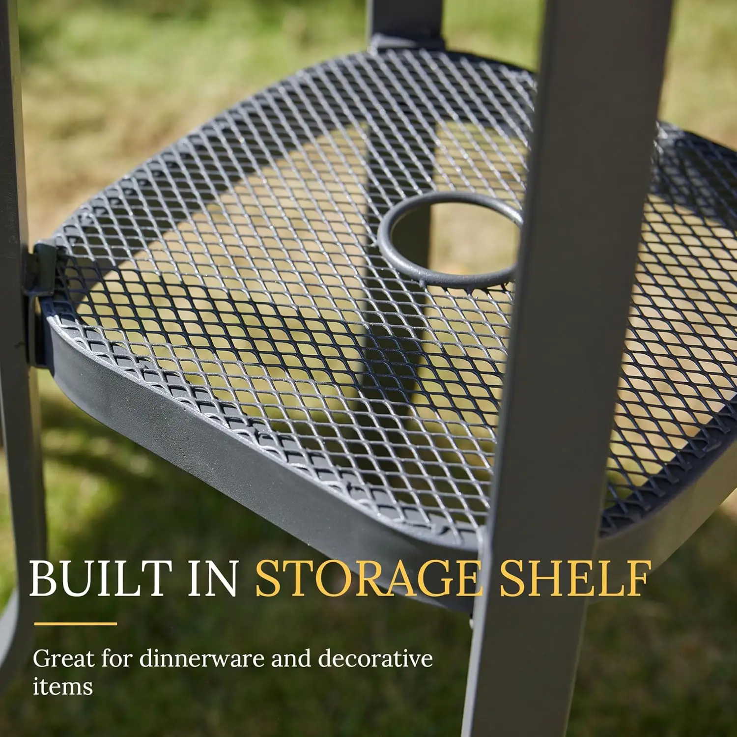 35.5" Round Outdoor Bar Table – Umbrella Hole, Grey Wood-Look 4