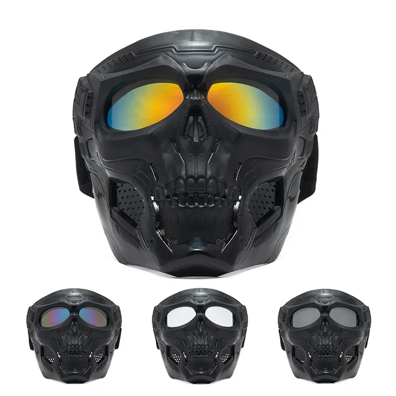 

Пластиковая крутая маска с черепом с очками, мотоциклетный шлем с открытым лицом, Байкерская защитная маска для лица
