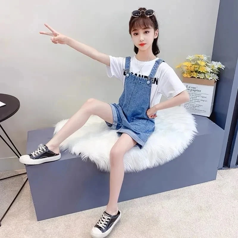 Children Overalls Pants Kids Outfits Baby Strap Shorts Summer Korean Version Slim Girls Capris Children's Jumpsuit Denim Shorts Adjustable Summer Pants