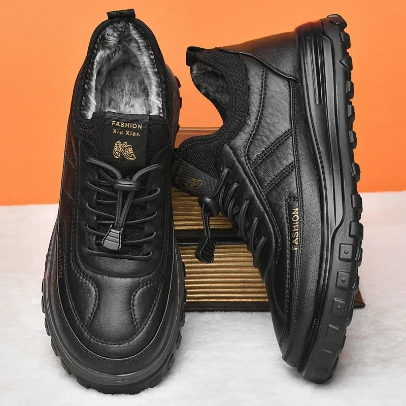 Cotton Shoes Warm Men's Snow Boots Fashion Mens Sneakers Winter Plush Casual Mens Shoes 2025 New Pure Color Zapatos Para Hombres 2