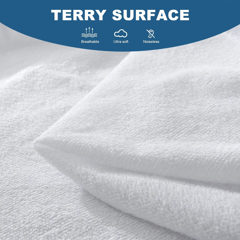 1pc Soft Terry Cloth Waterproof Elastic Fitted Sheet, Breathable Terry Mattress Protector Knitted Bed Cover with Deep Pocket 2