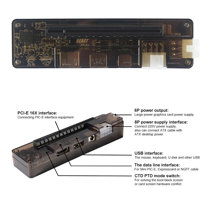 Dock per Scheda Grafica Esterna, Dock per Scheda Video Esterna per Laptop, Adattatore GPU PCI E, Uscita 6 Pin + 8 Pin, Expresscard, Cavo Dati USB PCIE X16, per EXP GDC Dock per Scheda Grafica Esterna, Dock per Scheda Video Esterna per Laptop, Adattatore GPU PCI E, Uscita 6 Pin + 8 Pin, Expresscard, Cavo Dati USB PCIE X16, per EXP GDC