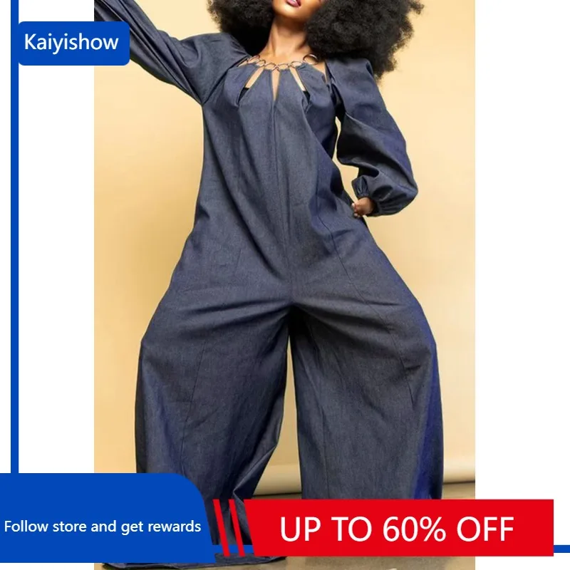 

African Clothes for Women Autumn Dashiki African Long Wide Legs Jumpsuits Long Sleeve Christmas Party Pleated Rompers Overalls