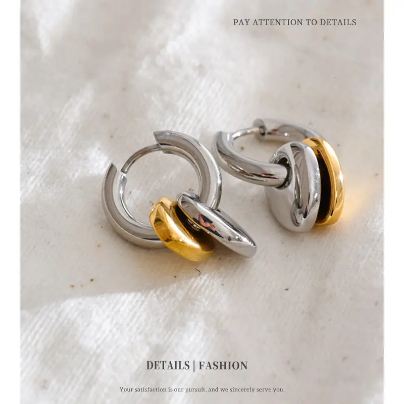 NiNice Stainless Steel Double Heart Drop Hoop Earrings for Women 18K PVD Plated Daily Charming Jewelry Accessories - Image 2