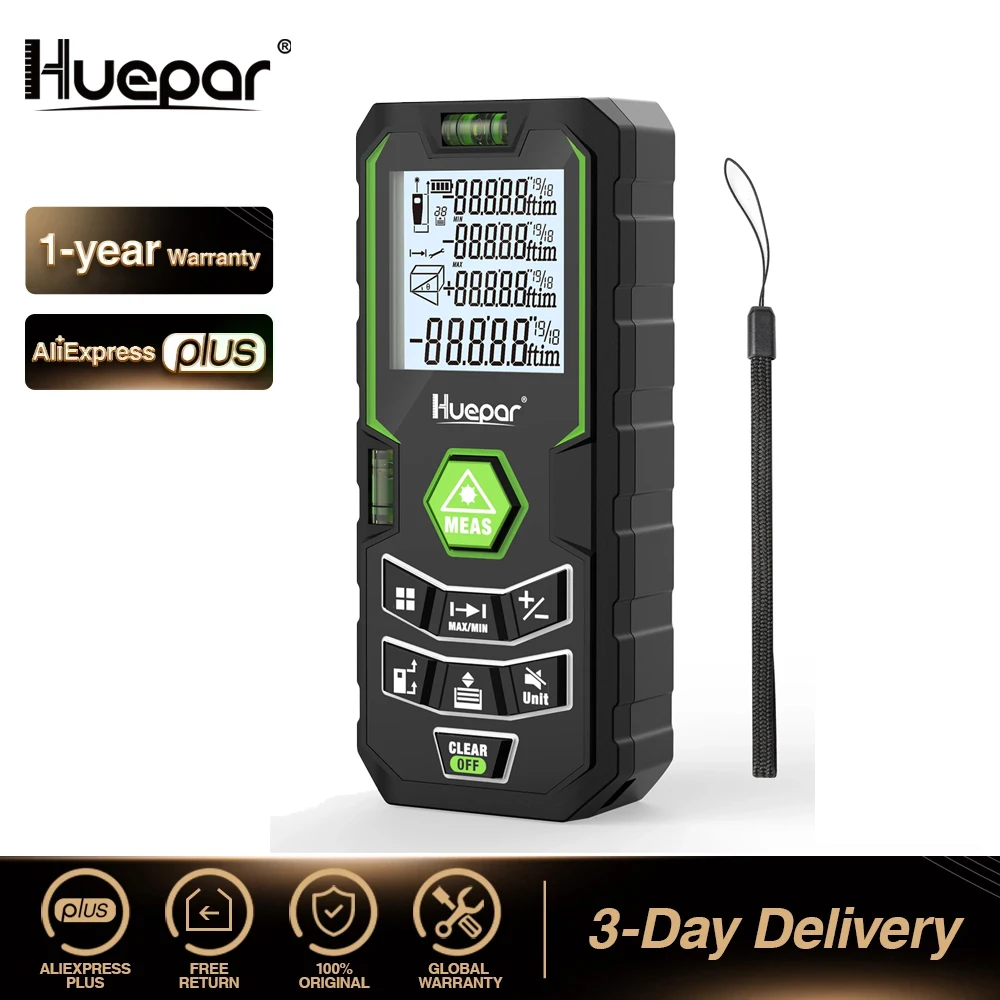 Huepar X6 Laser Distance Meter Rangefinder 330Ft/100M(165Ft/ 50M 390Ft/120M)With Multi-Measurement Modes M/in/Ft & Angle Sensor