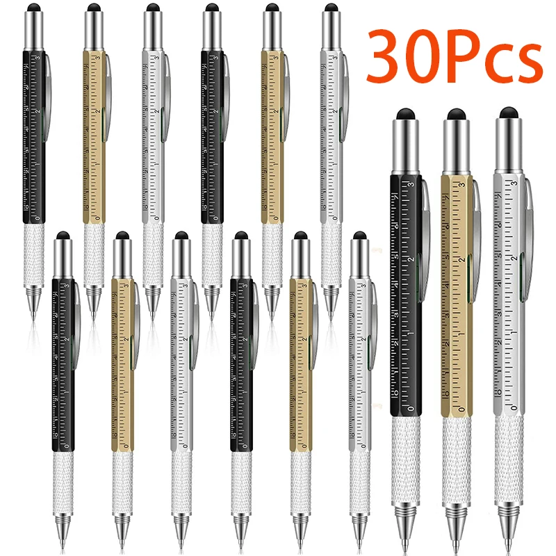 30Pcs Multitool Pen 6 in 1 Multitool Pens with Ruler & Flat Screwdriver Multifunctional Metal Ballpoint Pens Cool Gadget for Men boltho multitool 13 in1 multifunctional pliers foldable multitool pocket knife bottle opener screwdriver outdoor camping hiking