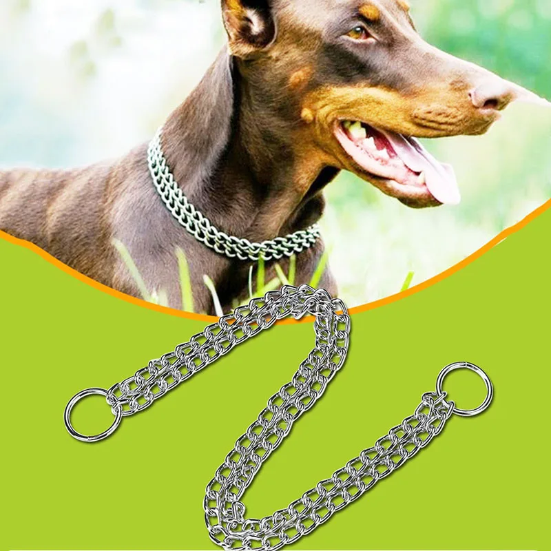 

Metal Dog Collar Iron Pet P Chain Double Row Adjustable Stainless Steel Collars For Large Dogs Necklace Sliver P-type Martingale