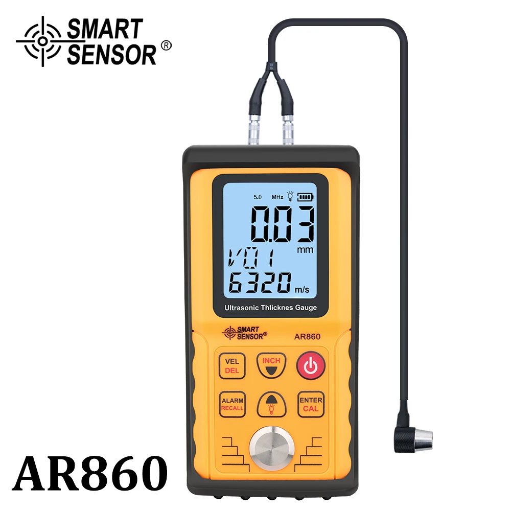 Ultrasonic thickness gauge Digital sheet metal Measuring range: 1.0 to 300mm (steel) Sound Velocity Meter Smart Sensor AR860 thickness gauge