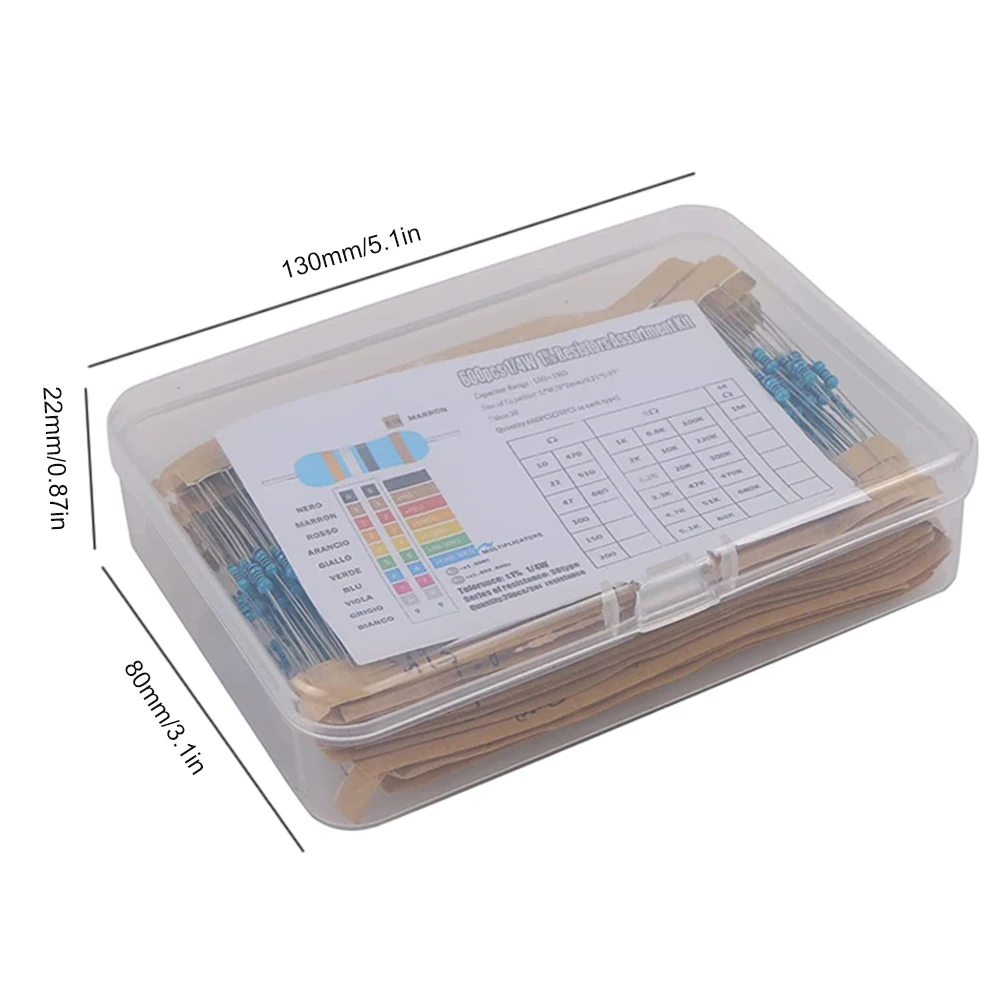 300/600pcs 금속 필름 저항 모듬 키트 10R-1M 저항 1/4W 금속 필름 저항기 팩 모듬 키트 30종