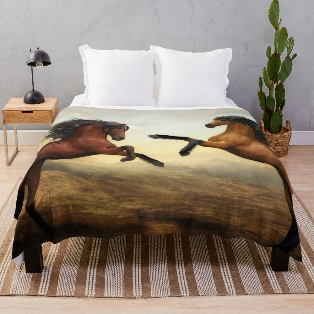 

Wild Horses Animals Stallion Artistic Painting Artwork Throw Blanket Sofas Travel Blankets