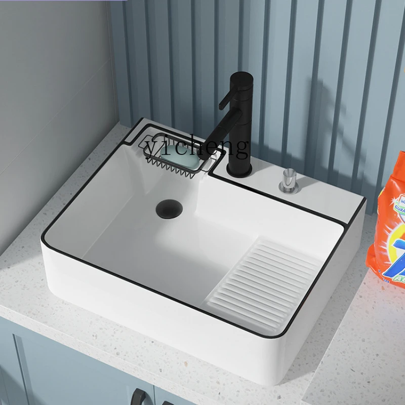

Zf Side Drainage Balcony Laundry Basin with Washboard Household Washing Machine Single Basin