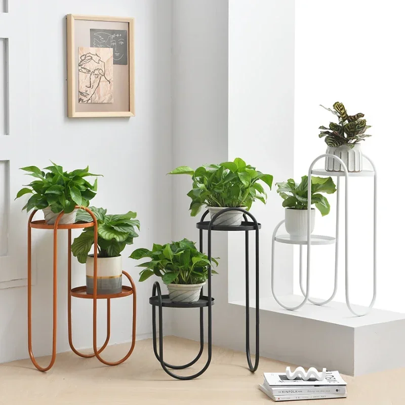 

High Quality Iron Brackets In The Living Room Floor Standing Balcony Flower Pot Racks And Green Plant Next To The TV Cabinet