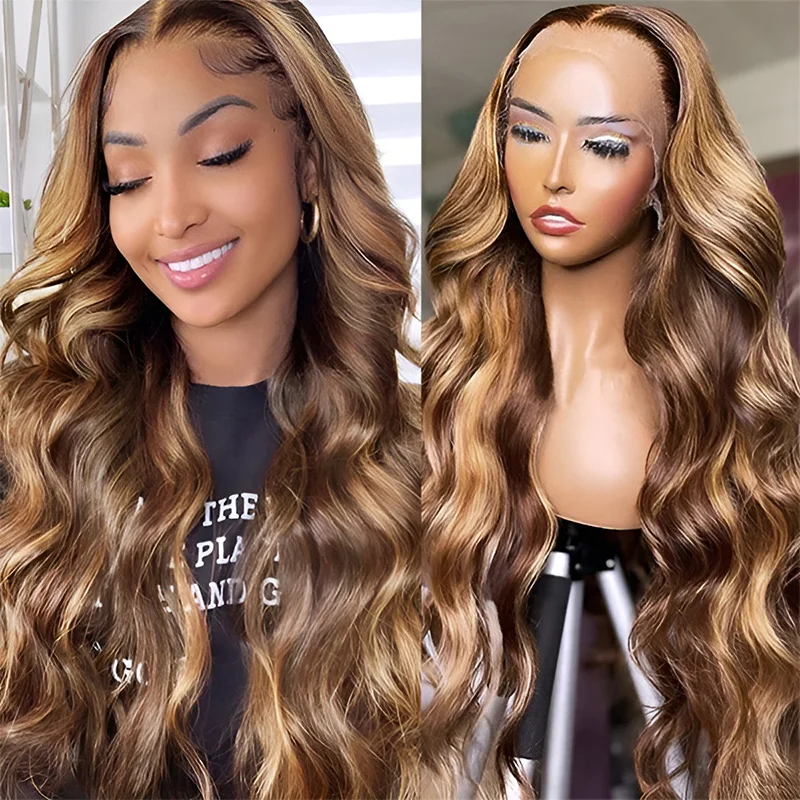 Perruque blond miel en cheveux humains, densité 200, perruques frontales en dentelle HD 13×4, perruques ondulées pour femmes noires, convient aux débutantes