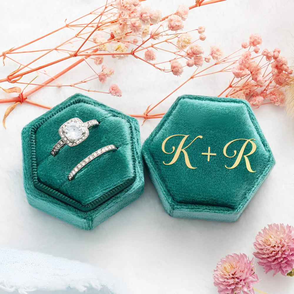 Wedding Ring Box for Hexagon Velvet Ring Box, Double Slot Ring Box, Personalized Ring Box, Custom Velvet Ring Box for Wedding