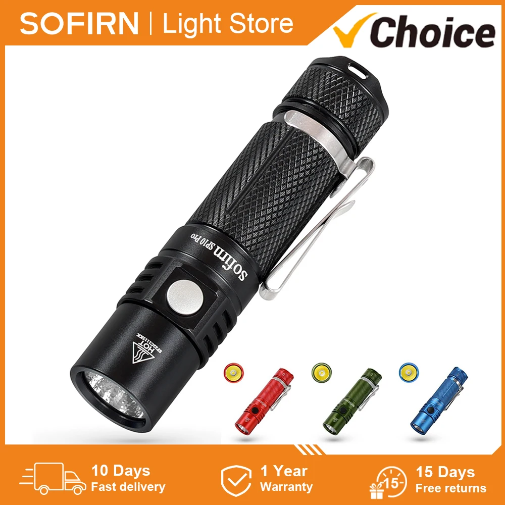 Sofirn SP10 Pro Powerful 900lm EDC Flashlight LH351D LED Torch Rechargeable 14500 AA Mini Portable Lantern Anduril 2.0