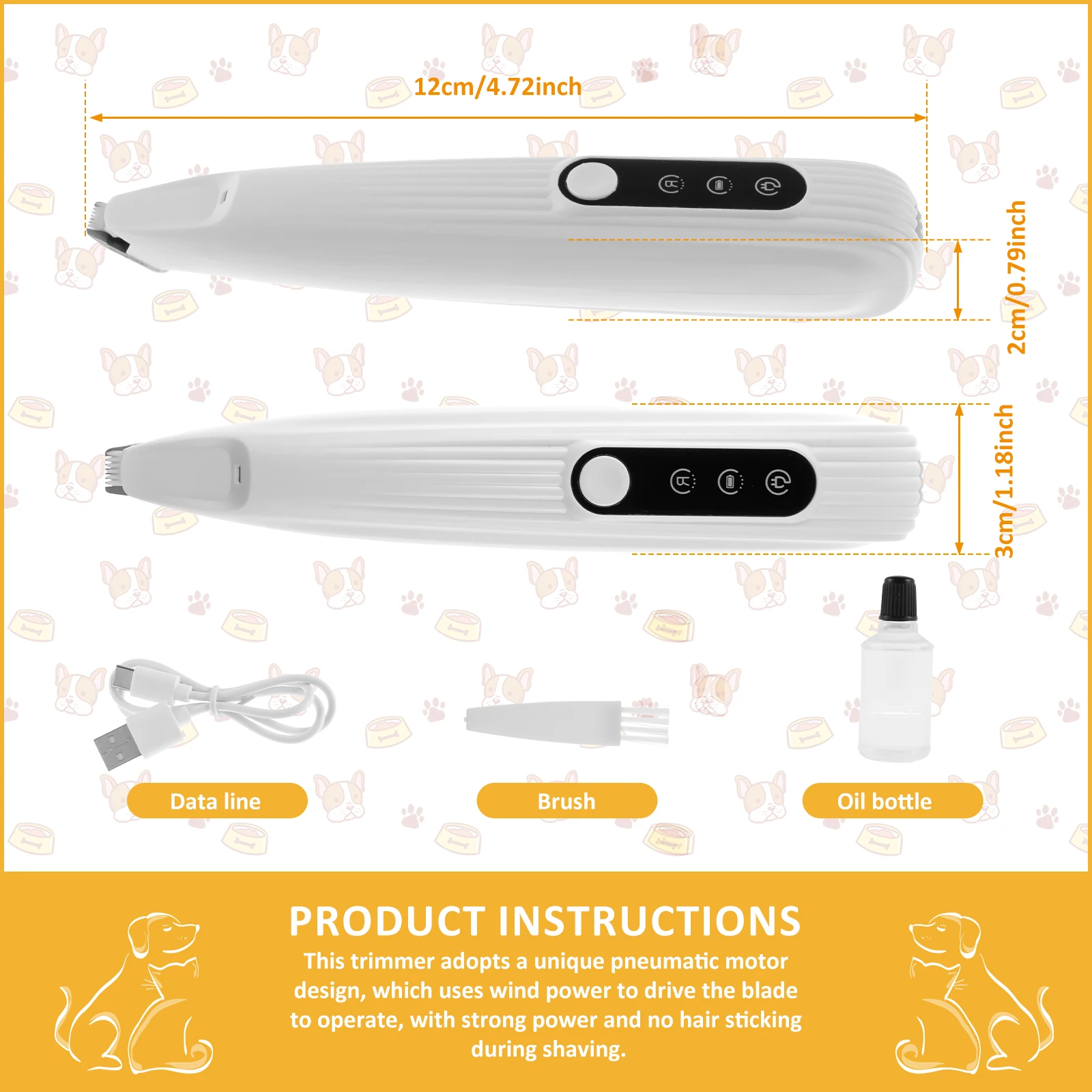 Dog Paw Trimmer LED Light USB Rechargeable Pet Grooming Clippers Low Noise Dog Paw Clippers Portable Dogs Hair Pet