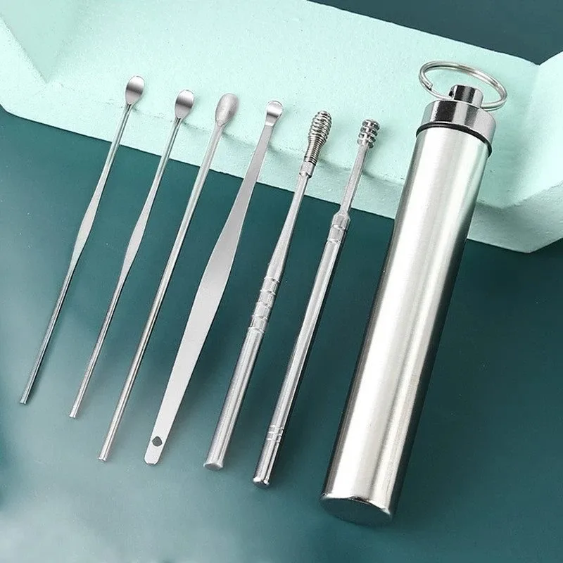 6/7/8PCS Stainless Steel Earpick Ear Cleaner Spoon Ear Care Cleaning Tool Earwax Removal Kit Ear Pick Vax Remover Clean Health