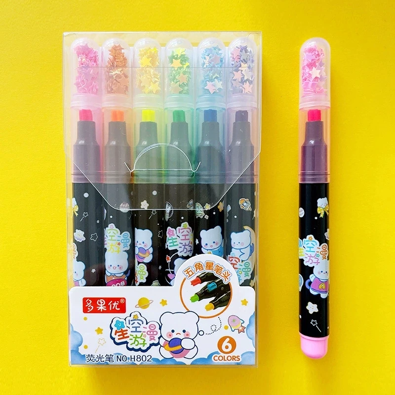 Art Marker 6Pcs/set Cute Star Stamp Highlighter Color Art Marker DIY Hand Account Pen Office Stationery Student School Drawing Supplies