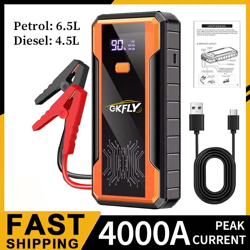 GKFLY 4000A Car Jump Starter Portable Power Bank 2000A Car Battery Booster 12V Auxiliary Starting Device for Diesel