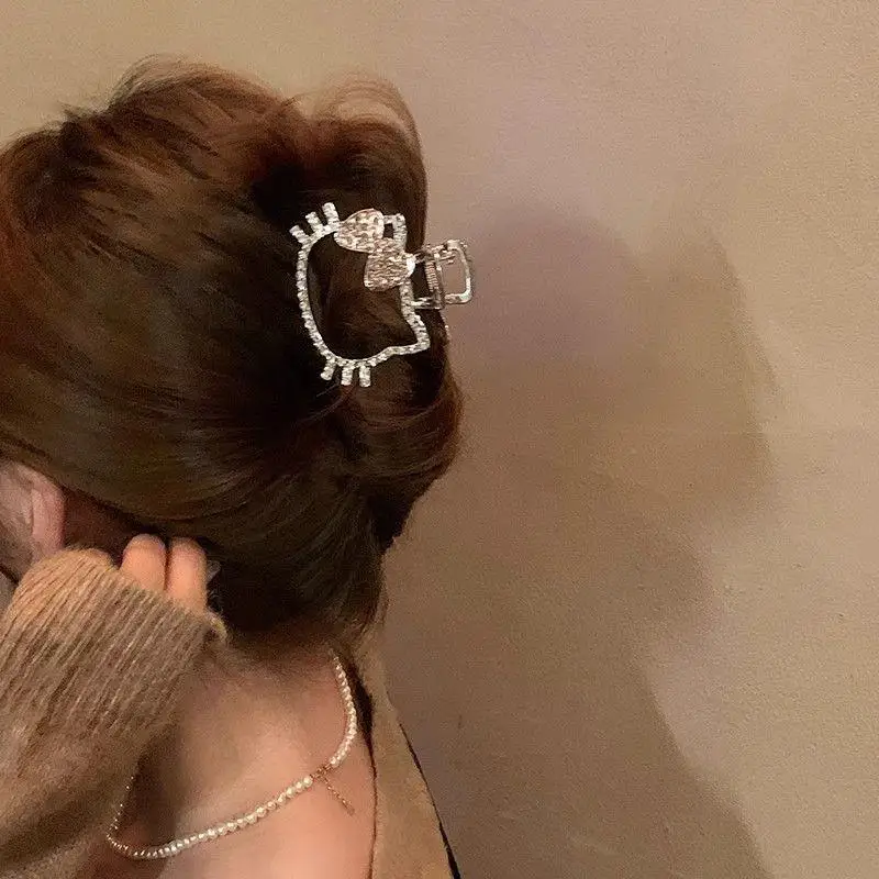 

Kawaii Cute Hello Kitty Metal Glitter Diamond Clip Water Diamond Hair Clip Shark Clip Coiled Hair Clip Back of Hair Accessory