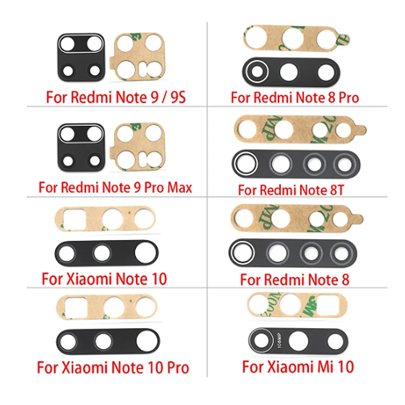 

2PCS Glass Lens For Xiaomi Redmi 9 9C 9A 9T Mi Note 8 8T 9 9S 10 10T 10S Pro Lite Rear Camera Glass Lens Cover Adhesive Replace