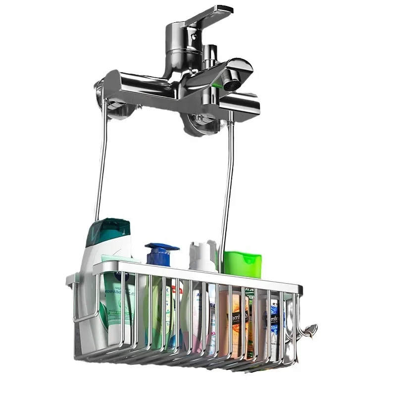 Space Aluminum Bathroom Shower Rack with Hanger, No Drilling Installation, Storage Basket, Shower Accessories Bathroom Shelf 6