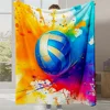 1pc Volleyball Print Fleece Blanket - Plush High-GSM All-Season Soft Bedspread with Turquoise Yellow Pink Blue Watercolor Volley