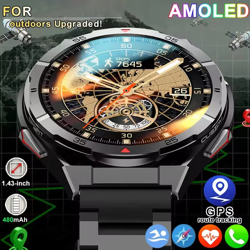 2025 New GPS Sport Smart Watch Men 1.43 inch HD AMOLED Screen Compass Bluetooth Call Heart Rate Waterproof smart watch 2025New