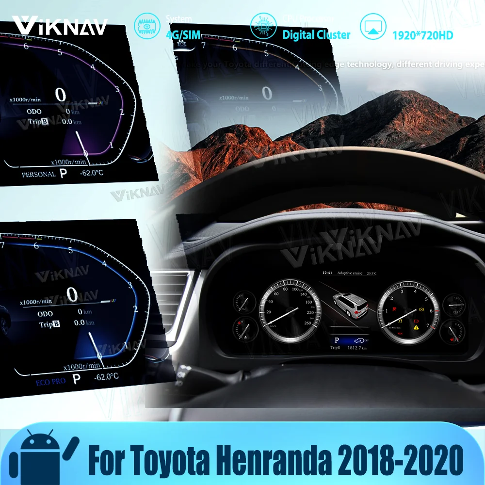 

Car Display Screen For Toyota Henranda 2018-2020 Digital Dashboard 12.3 inch Virtual Cluster Replacement Instrument Smart Stereo