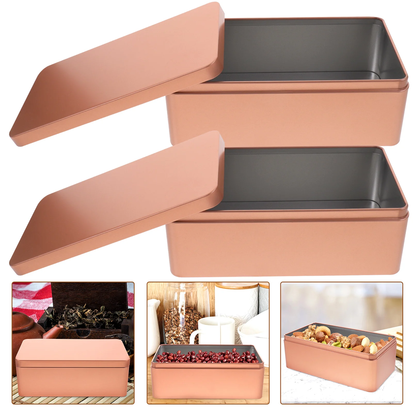 

2Pcs Small Tins Tea Leaf Tin Storage Box Empty Tinplate Candy Storage Box with Lid