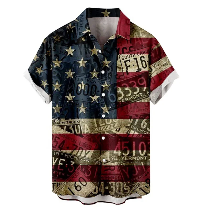 thumbnail image 1 of Camisetas con estampado de bandera del Día de la Independencia para hombre, camisetas con botones personalizadas con impresión digital 3D, camisetas de playa de manga corta de gran tamaño, 1 of 5