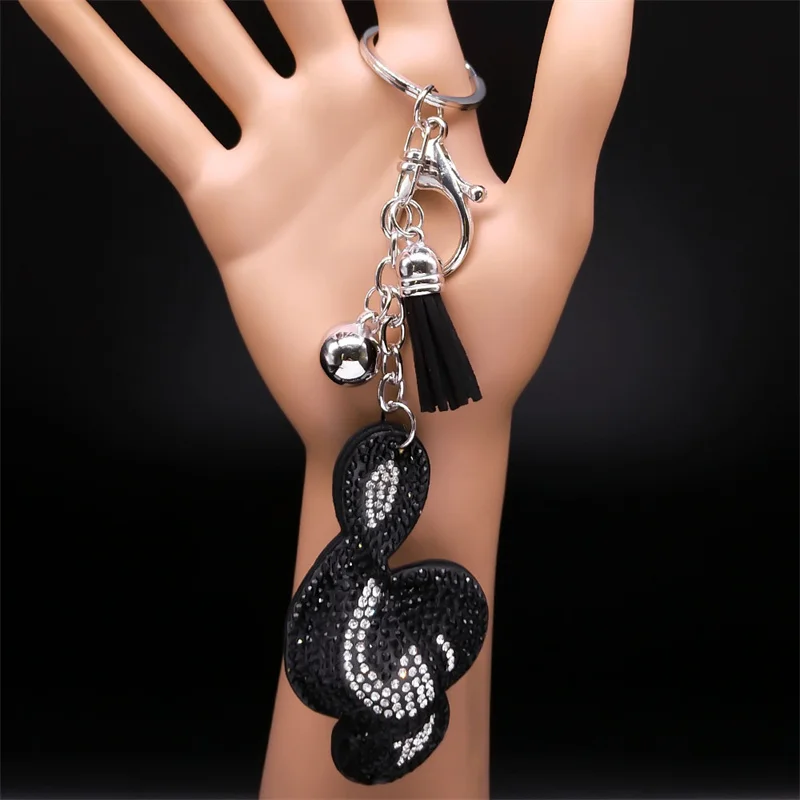 Music Treble Clef Note Key Chain for Women Men Silver Color Black Tassel Musical Symbol Keyring