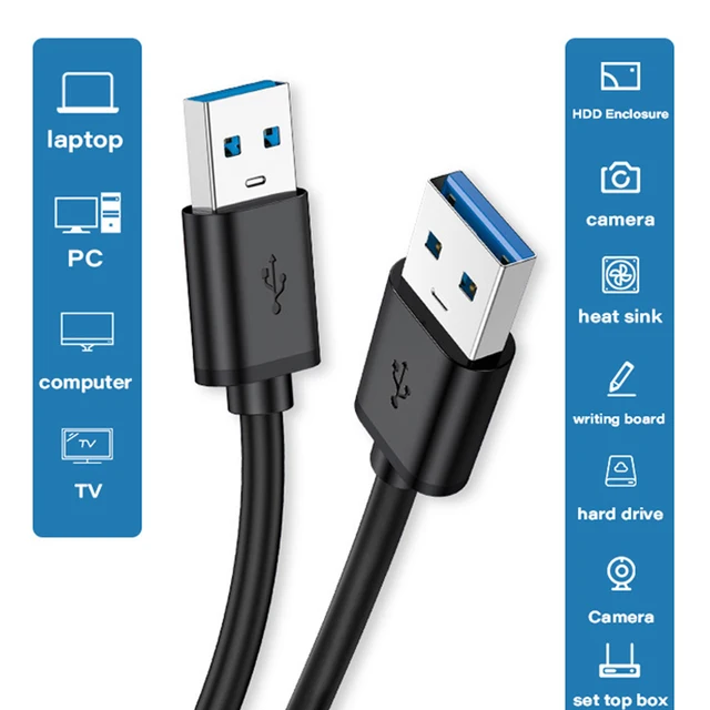 Cable de extensión USB 3,0 USB macho a macho 5Gbps Cable de datos de transmisión rápida USB3.0 para ordenador portátil a disco duro móvil TV 2