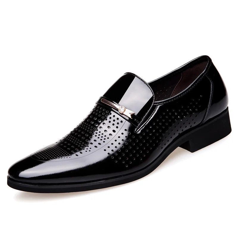Spring & Summer Men Dress Shoes Slip-On Patent Leather Shoes Business Formal Casual How-Out Size 38-44