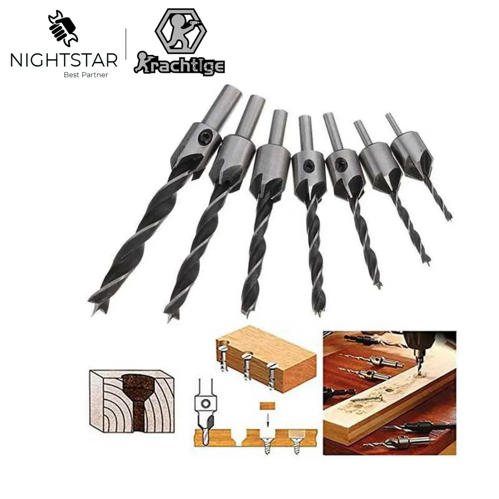 7Pcs HSS 5 Flute Countersink Drill Bit Set Drilling Pilot Holes for Carpentry Reamer Woodworking Chamfer 3 4 5 6 7 8 10mm