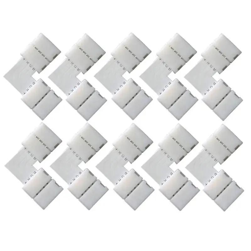 652F 10Pcs 10mm 4 핀 L 모양 LED 스트립 코너 커넥터 90도 10mm 5050 RGB 스트립 조명 90 ° 각도 Conncet