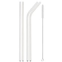Silver Reusable Stainless Steel Drinking Straws Set with Cleaning Brush (5Pcs Mix)