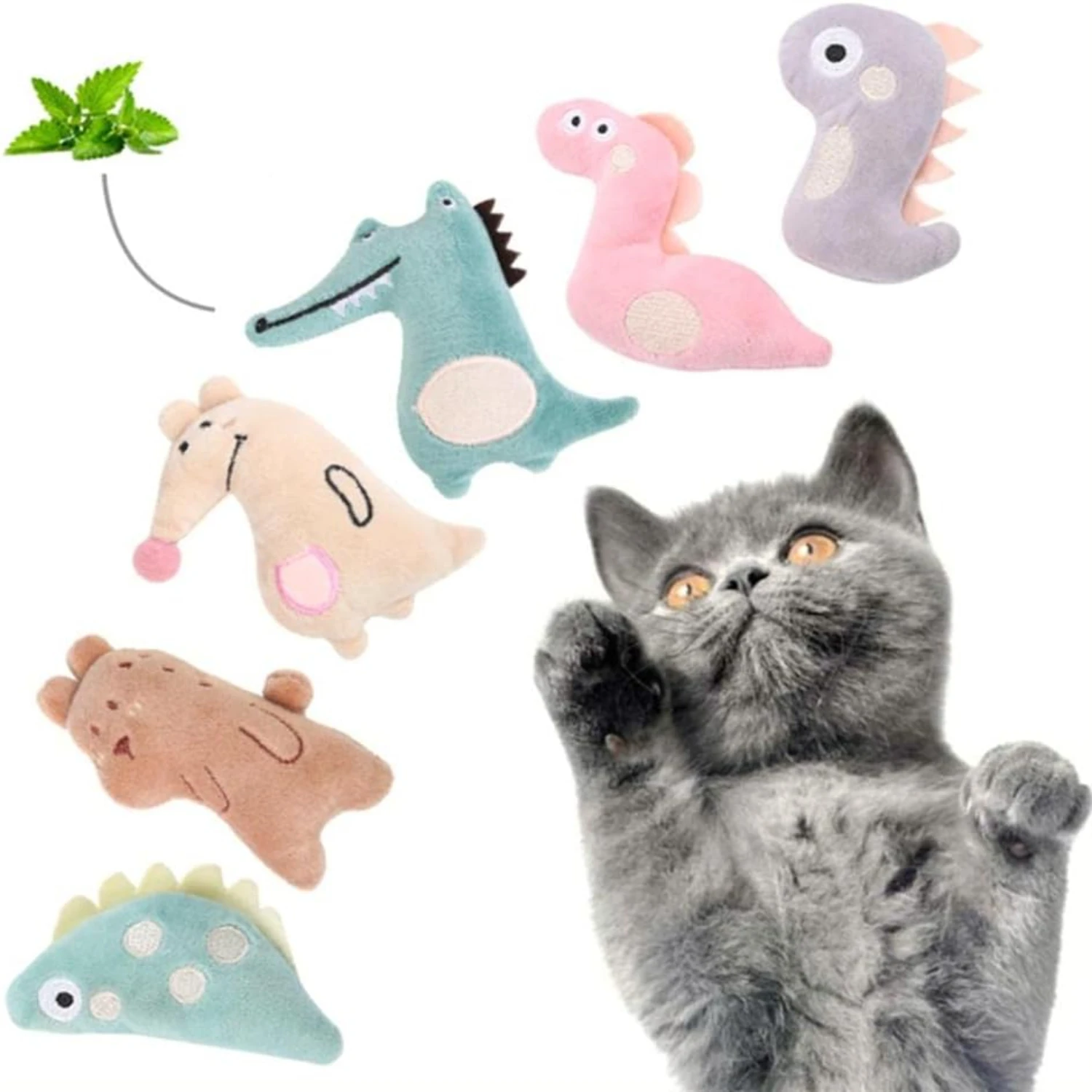1/6 Pcs Catnip Toys for Indoor Cats Interactive, Funny Kitten Toy Cat Chew Toy, Gift for Cat Lovers, 6 Cute Animal Shapes Design