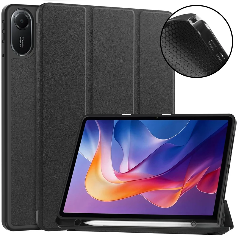 Premium Leather Triple-Fold Magnetic Case with Pen Holder Slot