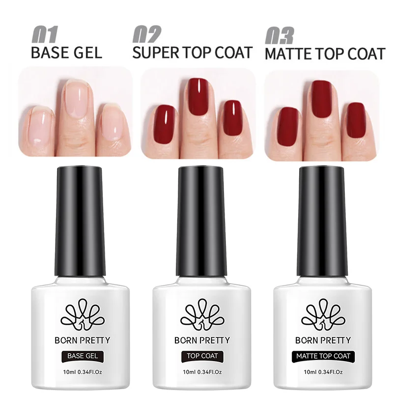 BORN PRETTY 10ML Base Gel Super Top Coat Manicure Matte Top Coat Semi Permanent Soak Off UV Gel Varnish