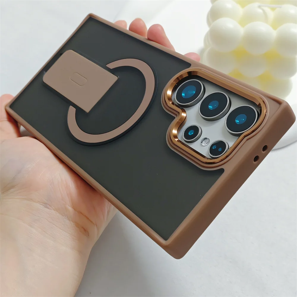 Luxury Folding Stand Magnetic Phone Case with Matte Translucent Back Cover