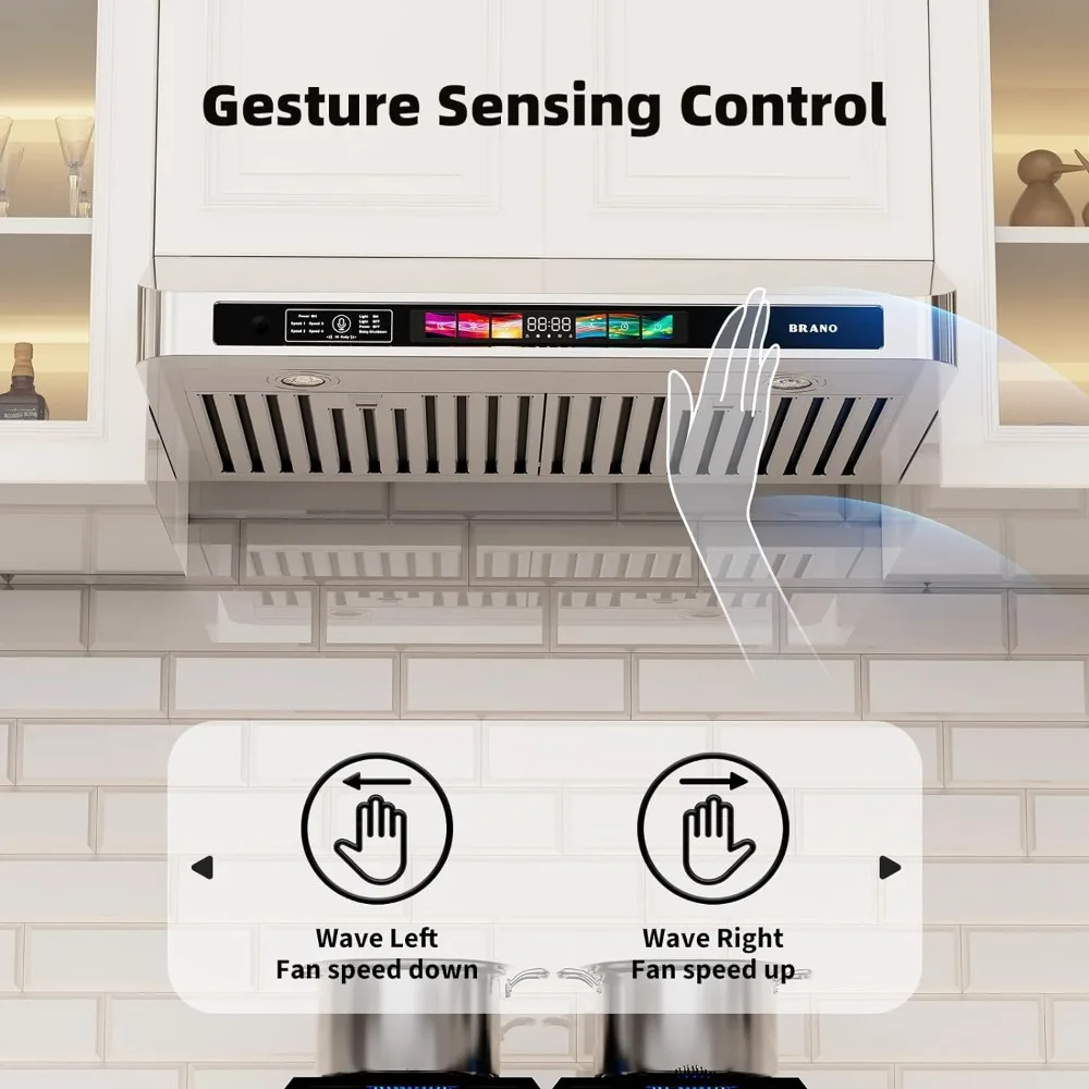 Range Hood, 30 Inch Under Cabinet with Voice/Gesture/Touch Control, 900 CFM with 4-Speed Exhaust Fan, Range Hood 4