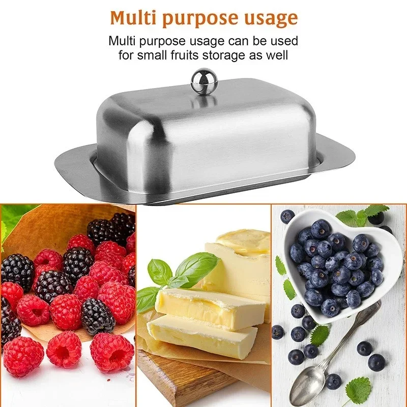 Butter Storage Box Stainless Steel Butter Box Solid Cheese Storage with Lid Western-style Cheese Bread Plate Preservation