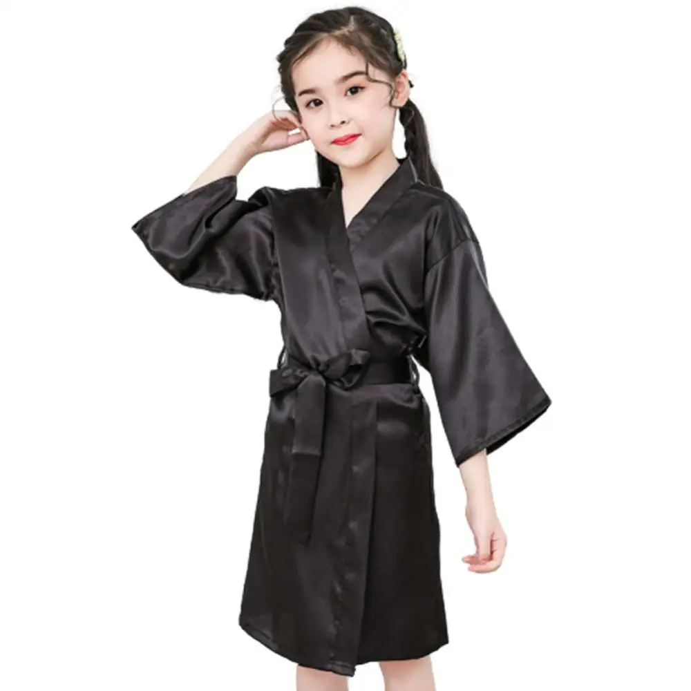 Effen Kleur Kids Badjas Meisjes Zijde Satijnen Kimono Gewaden Kinderen Badjas Nachtkleding Met Riem Nachtkleding Menina